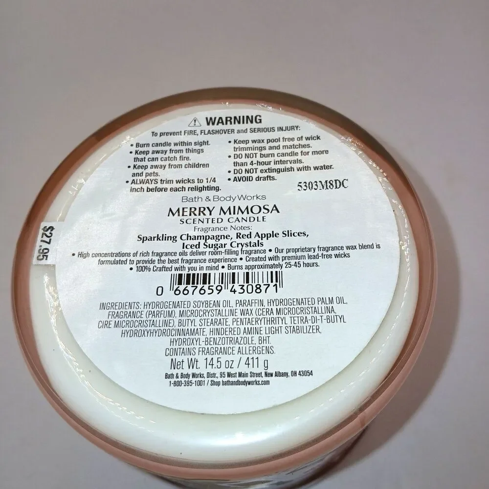 Bath & Body Works Merry Mimosa 3-Wick Candle 14.5 oz Champagne Apple Iced Sugar